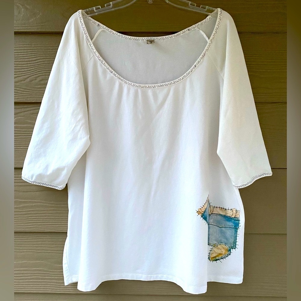 NWOT ml Matimil Trend 3/4 Sleeve Ivory Cotton Stretch T- Shirt Tunic Top Size 18 - Picture 2 of 11